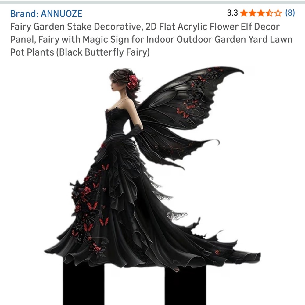 Black Butterfly Fairy Garden Stake